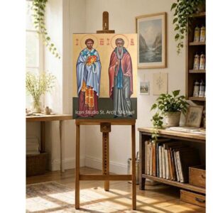 Alternative view of Orthodox Icon of Saints Eleftherios and Kyriakos – Hand-Painted on Linden Wood, 32 × 40 cm